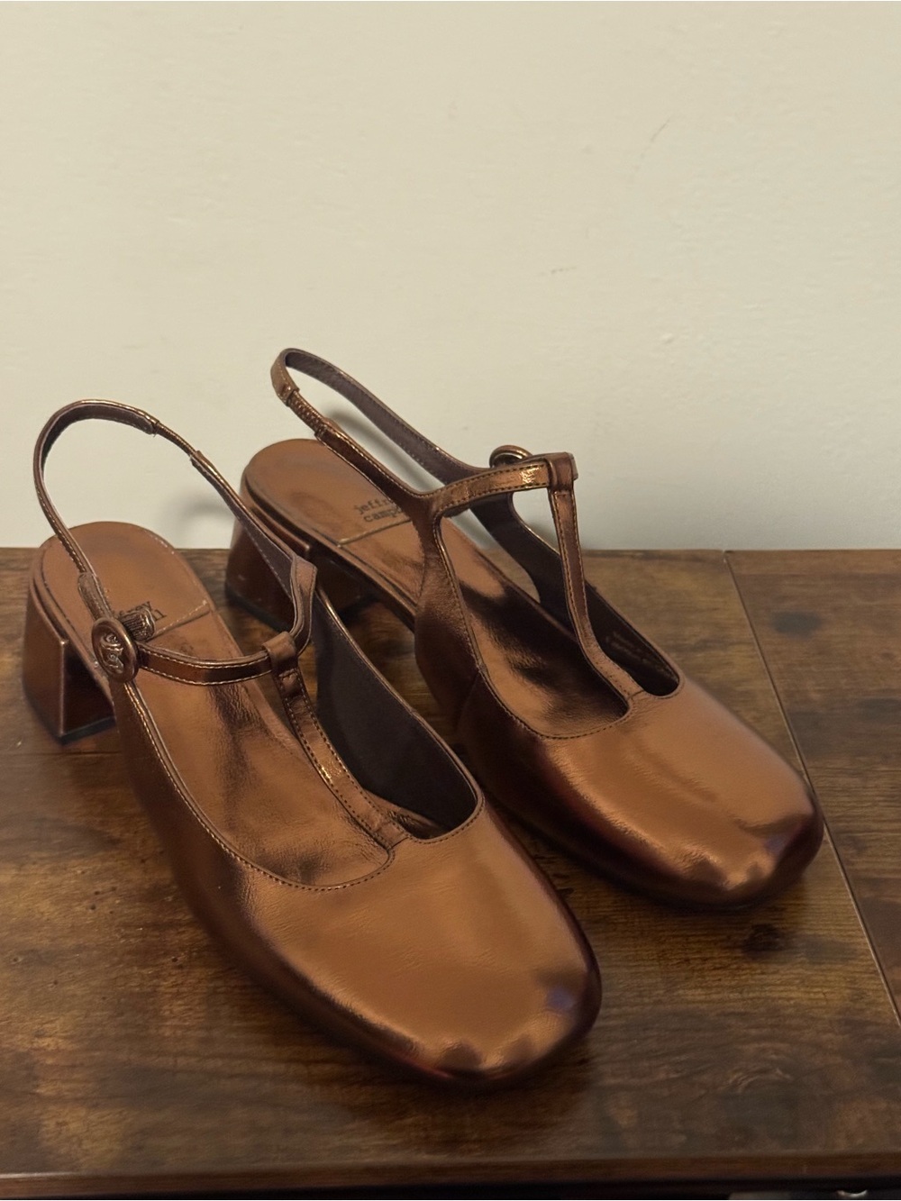 Jeffrey Campbell Metallic Copper Slingback Block Heel Pumps 8.5